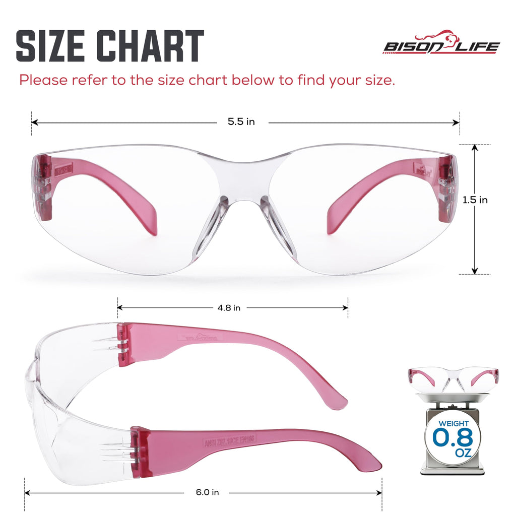 BISON LIFE Clear Safety Glasses – ANSI Z87.1 Certified Scratch & Impact Resistant Eye Protection Goggles for Men & Women
