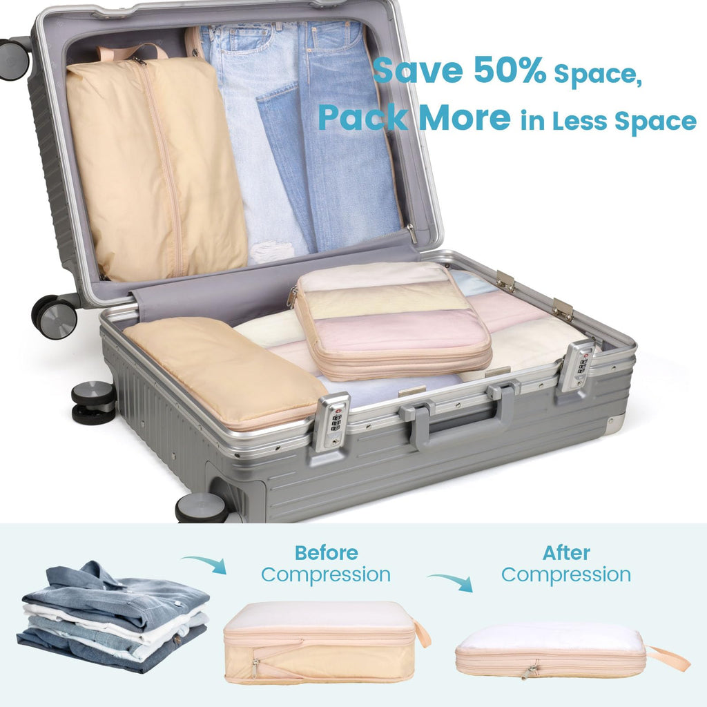 Cambond Compression Packing Cubes for Travel - Lightweight Expandable Travel Bags Luggage Organizers Travel Essentials Compression Cubes for Travel Space Saver for Carry on Suitcases Organizer