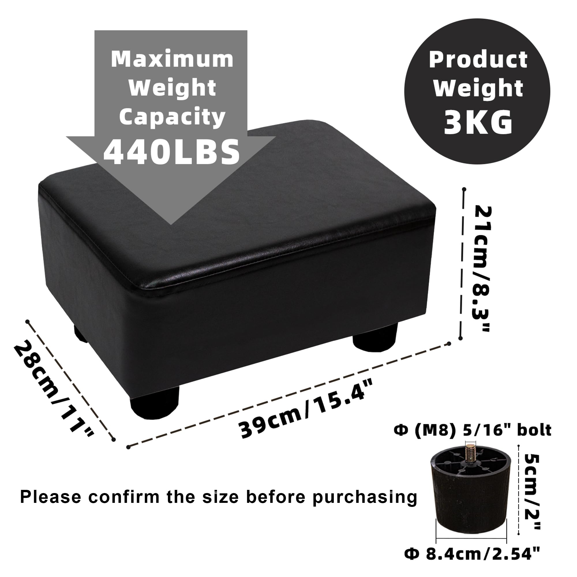 CAROLMADE Small Foot Stool Ottoman Footstool with Legs Under Desk Footrest for Living Room Bedroom and Office, Black