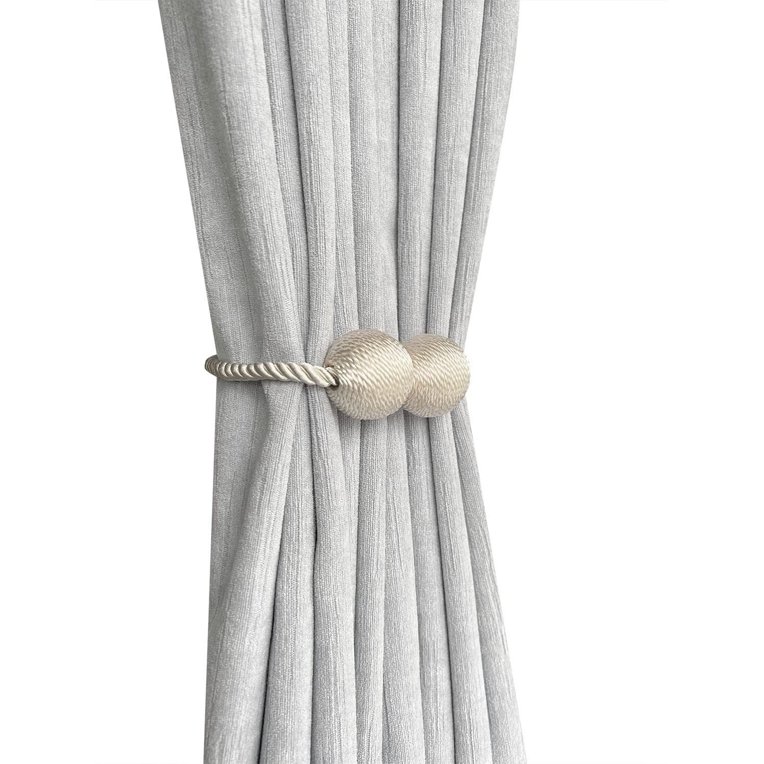 Melaluxe 2 Pack Magnetic Curtain Tiebacks, Decorative Curtain Holdbacks for Window Décor (Beige)