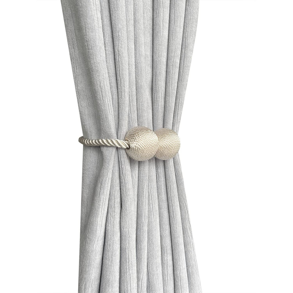 Melaluxe 2 Pack Magnetic Curtain Tiebacks, Decorative Curtain Holdbacks for Window Décor (Beige)