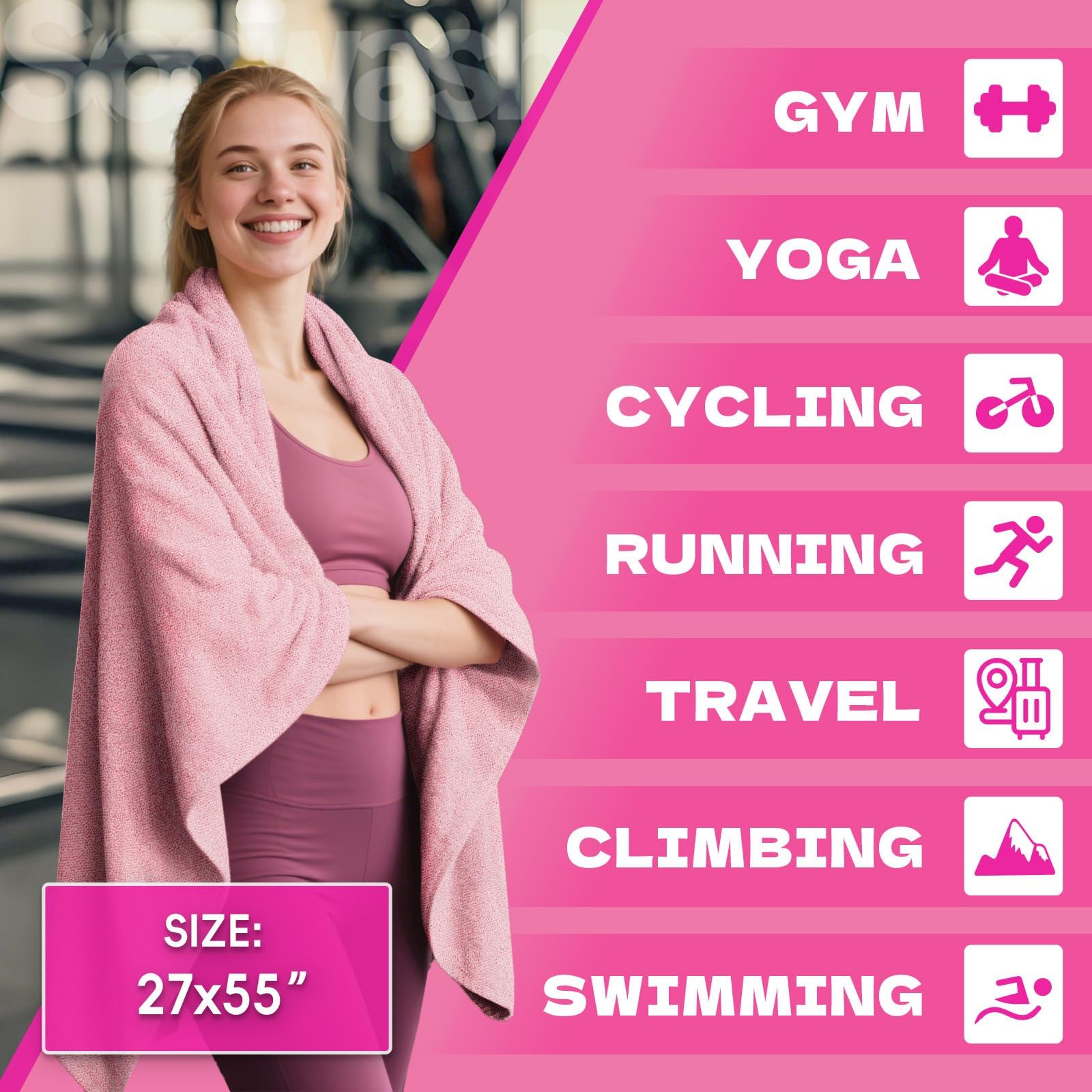 Microfiber Gym Towels for Showering Working Out Quick Dry Negative ions Large Middle Small Sizes Lightweight Gym Towel for Men Women Tennis Sports Towels for Body Hot Yoga Fitness Essentials