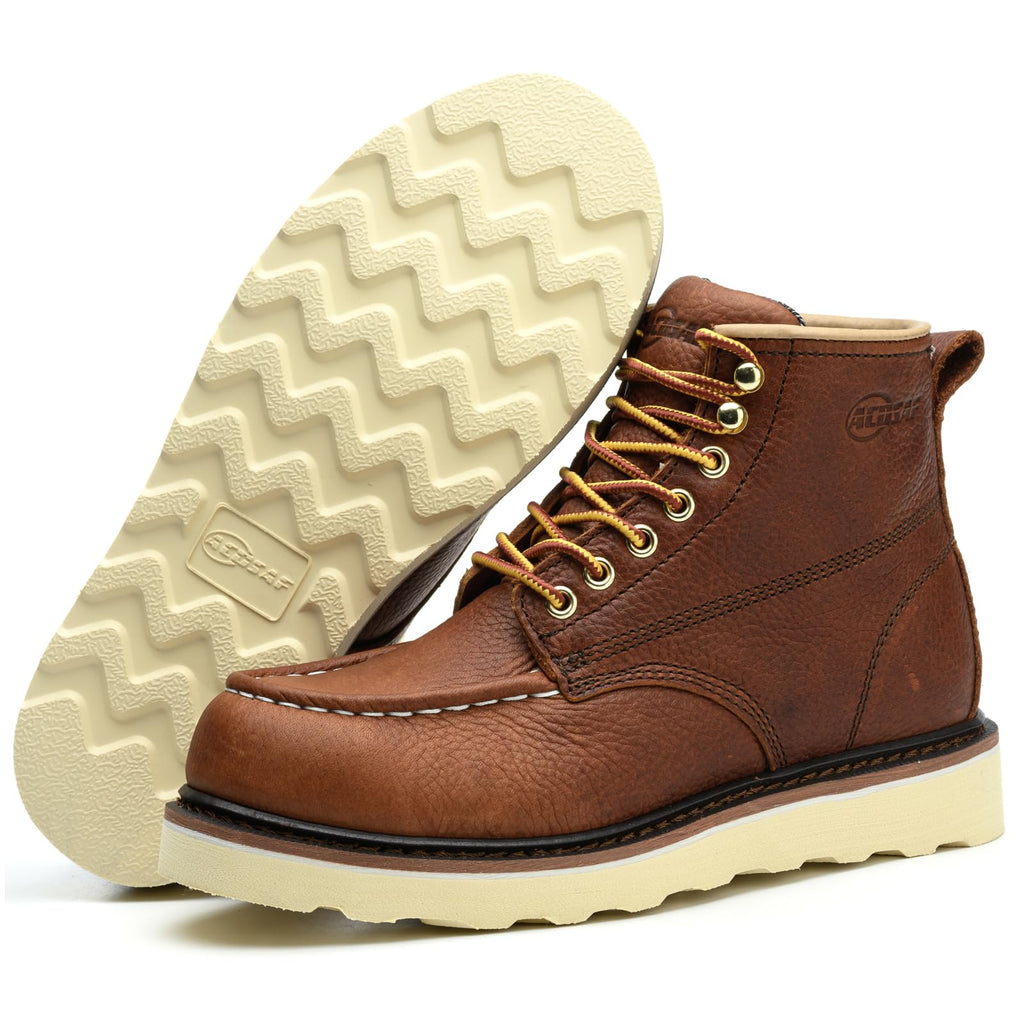 Work Boots for Men - 6 Inch Wedge Soft Toe Mens Work Boots, Waterproof Construction Work Shoes