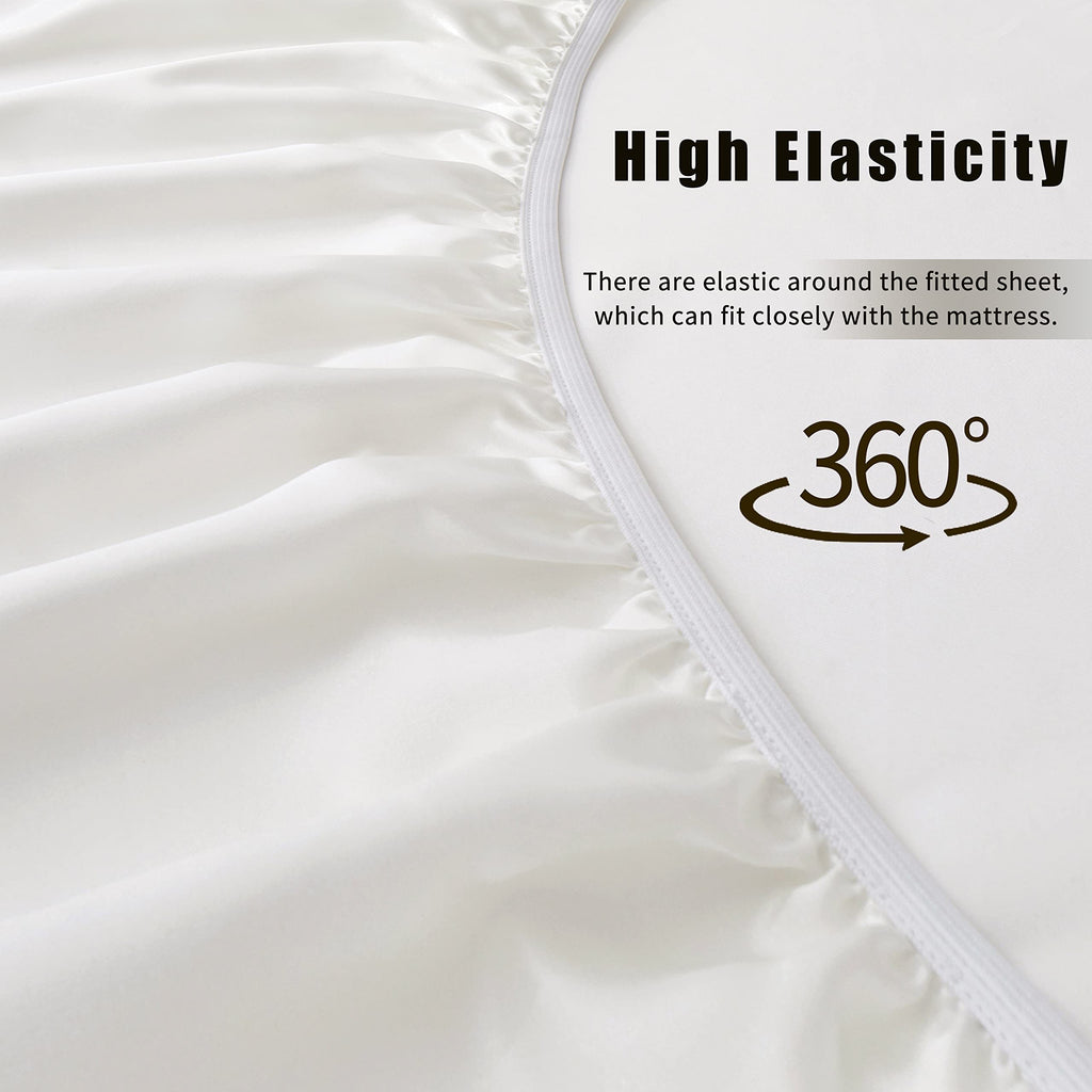 VACVELT 3pcs Beige Satin Sheets Twin Size Bed Set, 15 Inch Deep Pocket Silky Satin Sheet Set, Soft Satin Bedding Set Cooling & Luxury Bed Sheets, 1 Fitted Sheet + 1 Flat Sheet + 1 Pillowcase