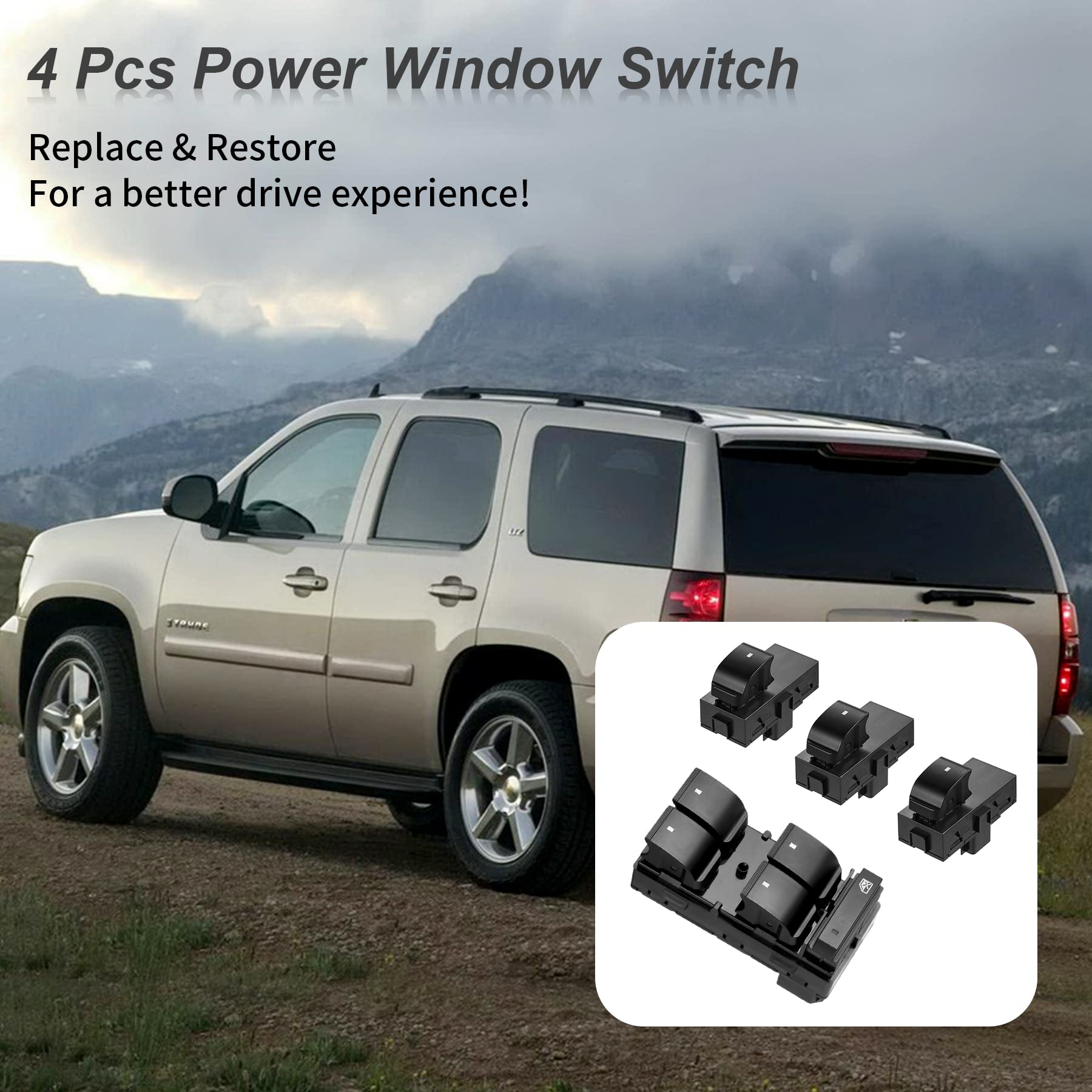 Power Window Switch Passenger Front Right, Rear Left or Right | Window Buttons | Fits GMC Acadia, Sierra, Chevy Silverado, Tahoe & More Year Model 2006-2015 | #22895545, 15888174