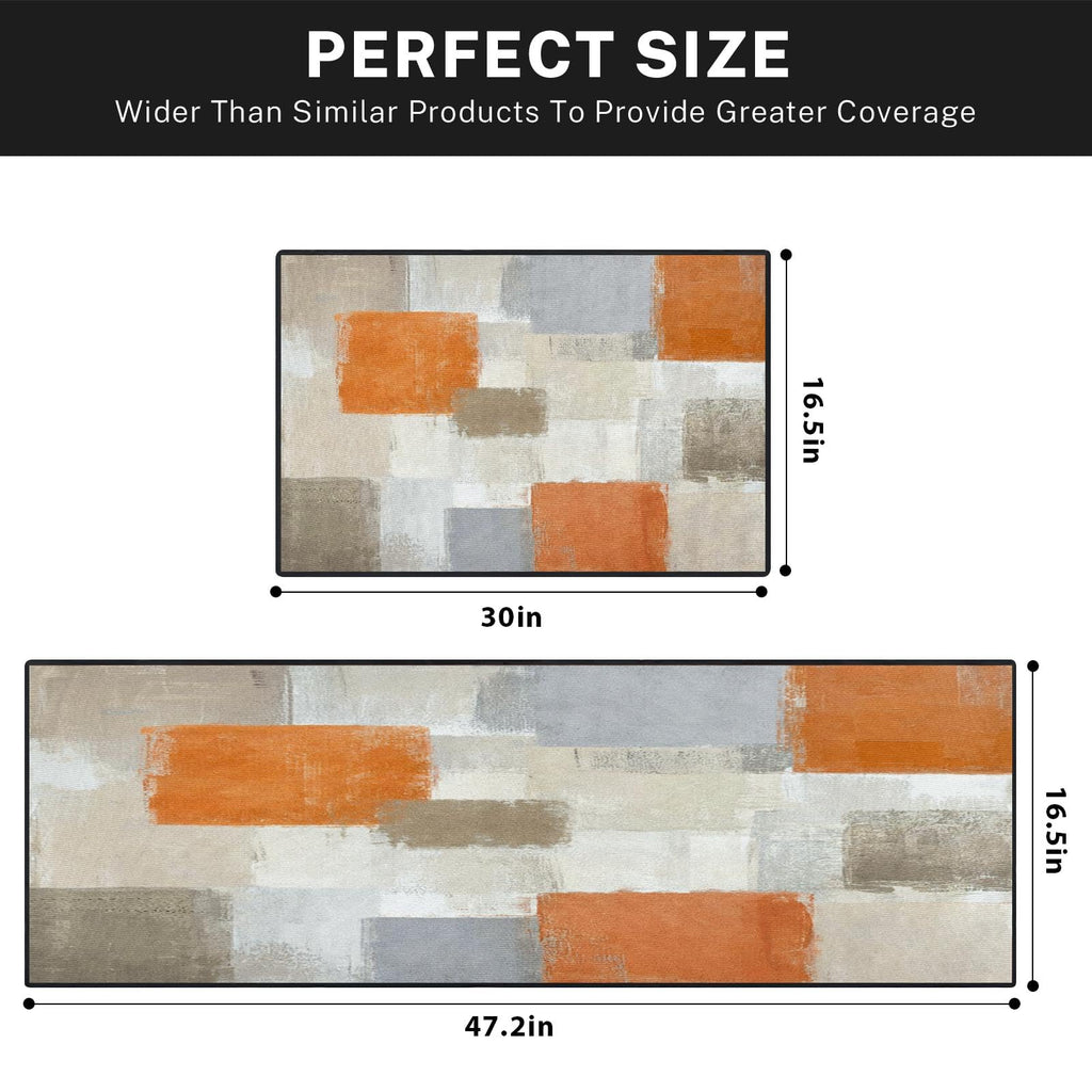 Blue Kitchen Rugs and Mats Non Skid Washable Set of 2, Grey White Modern Abstract Mats for Floor, Geometric Painting Runner Rug Graffiti Art Kitchen Decor