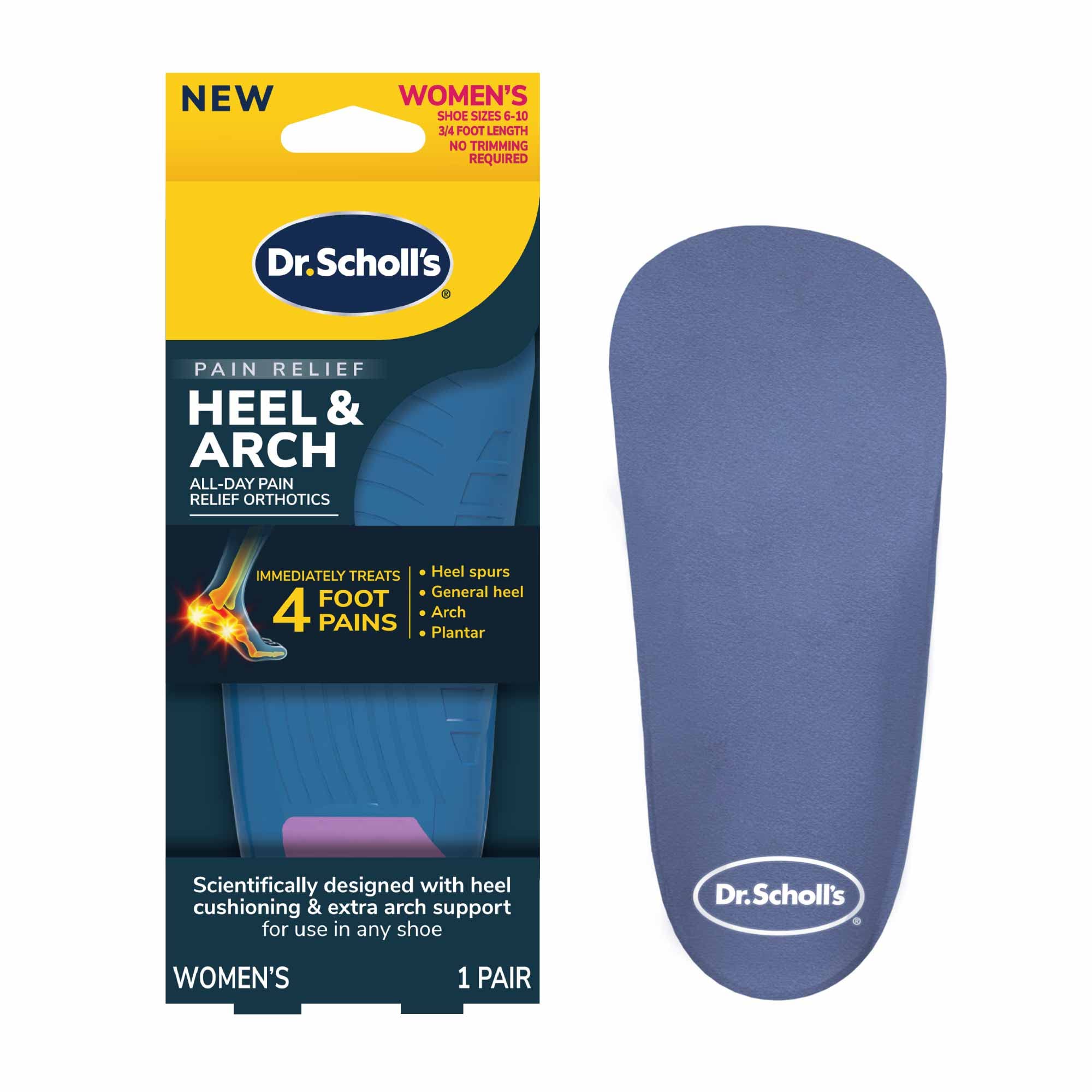 Dr. Scholl's Heel & Arch All-Day Pain Relief Orthotic Insoles, ¾ Length Shoe Inserts, Women Size 6-10, 1 Pair