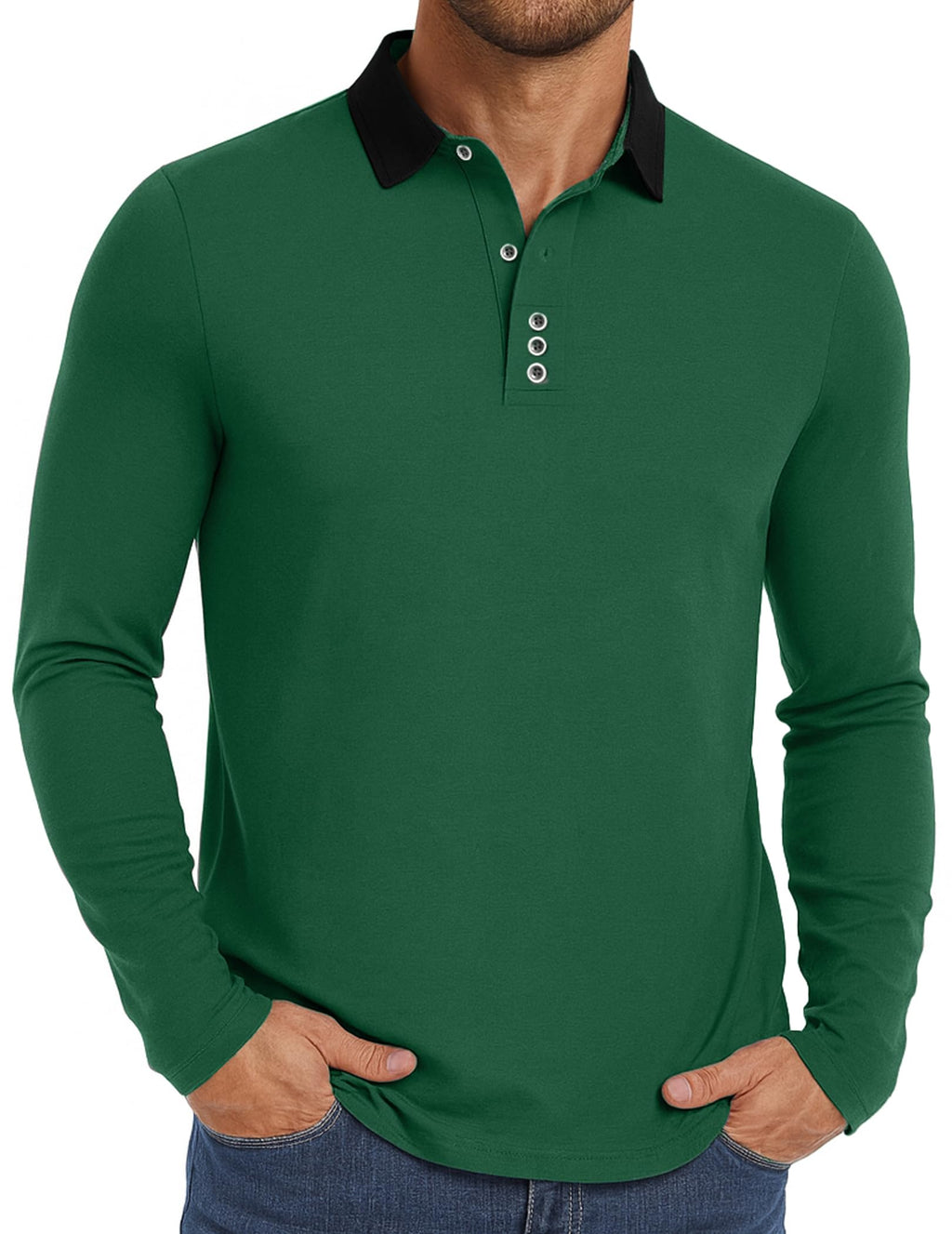 PEGENO Mens Polo Short/Long Sleeve Shirt Classic Button Basic Solid Color Designed Collared Polo Shirt Fashion Casual Shirts