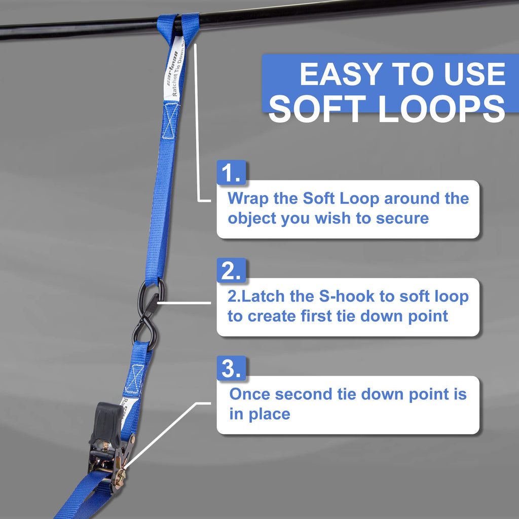 Cartman Ratchet Tie Down, 4Pk 15Ft, 500Lbs Load Cap/ 1500Lbs Break Strength, Cargo Straps for Moving Appliances, Lawn Equipment, Motorcycle in a Truck, with Carry Bag