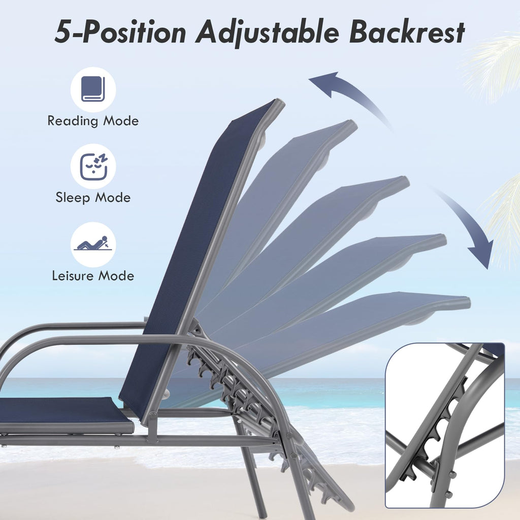 Giantex Patio Lounge Chair, Outdoor Chaise Lounge with 5 Adjustable Backrest, Sturdy Steel Frame, Sunbathing Recliner, Beach Chair, Tanning Chair for Outside, Yard, Balcony, Pool Chairs, Black