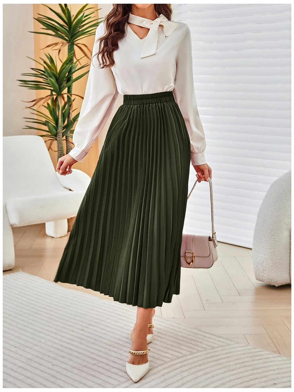 SweatyRocks Women's Casual Solid Longline Pleated Long Skirt