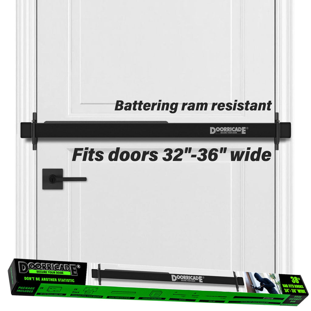 Door Security Bar-by Doorricade-Secure The Entire Width of Your Inward Opening Front Door-Safe Room. Fits Doors up to 32" Wide-Black Edition.