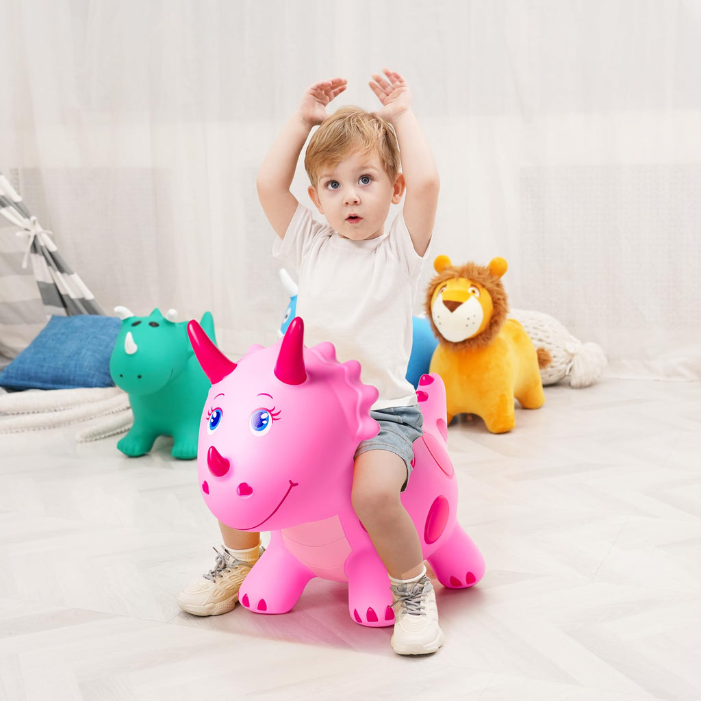 Kids Dinosaur Bouncy Animal Toys, Inflatable Triceratops Bouncer, Ride on Bounce Hopper, Indoor Outdoor Activity Birthday Gift for 18 Months 2 3 4 Years Old Boys