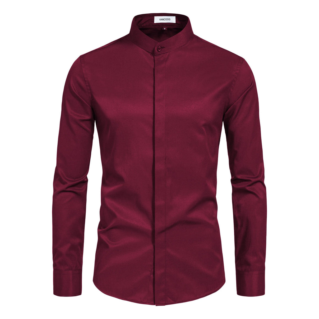 Men’s Banded Collar(Mandarin Collar) Long Sleeve Casual Solid Fancy Dress Shirts