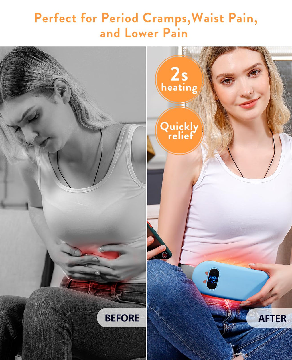 Electric Heating Pad, Portable Cordless Menstrual Heating Pad with 6 Heat Levels and 6 Massage Modes, Fast Large Heating Belly Wrap Belt for Cramps, Back Pain Relief Gifts for Women Girls Her