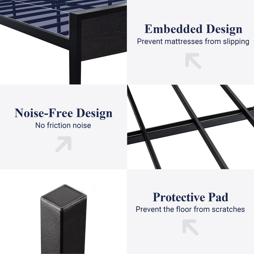 Allewie Twin Size Platform Bed Frame with Wooden Headboard and Footboard, Heavy Duty Metal Slats Support, No Box Spring Needed, Under-Bed Storage, Noise Free, Easy Assembly, Black Oak
