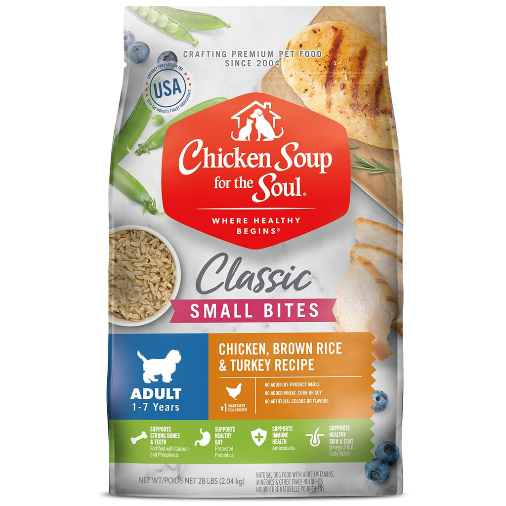 Chicken Soup for The Soul All Natural Premium Small Bites Adult Dry Dog Food, Real Meat First Ingredient, No by-Products, Supports Gut & Immune Health, Beef & Brown Rice, 13.5lb