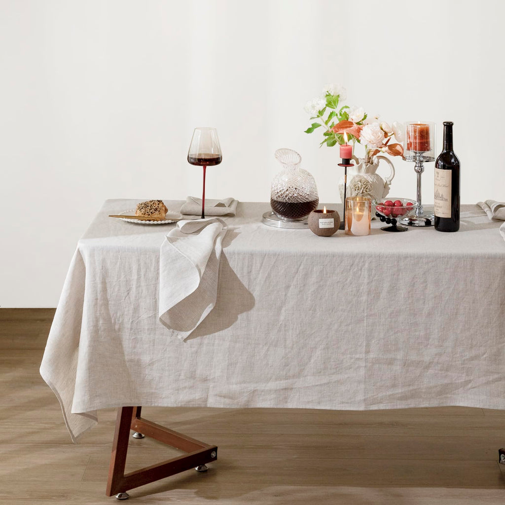 Talasily Linen Tablecloth 100% Pure Linen Table Cloth 60x84 Inches Rectangle Tablecloths Washable Cloths for Kitchen, Dining, Buffet Parties, Holidays, Picnic, Weddings and Restaurants-Caramel