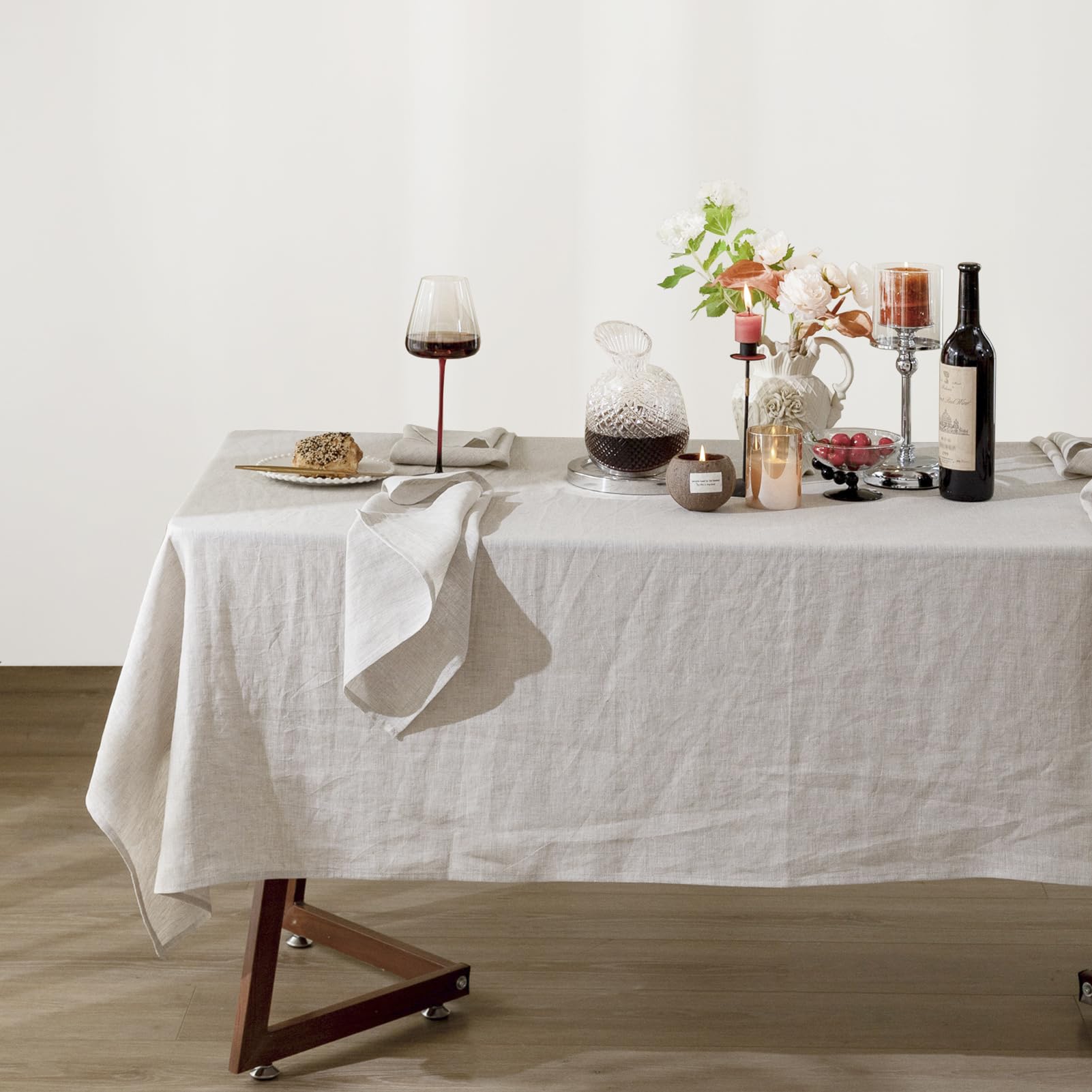 Talasily Linen Tablecloth 100% Pure Linen Table Cloth 60x84 Inches Rectangle Tablecloths Washable Cloths for Kitchen, Dining, Buffet Parties, Holidays, Picnic, Weddings and Restaurants-Caramel