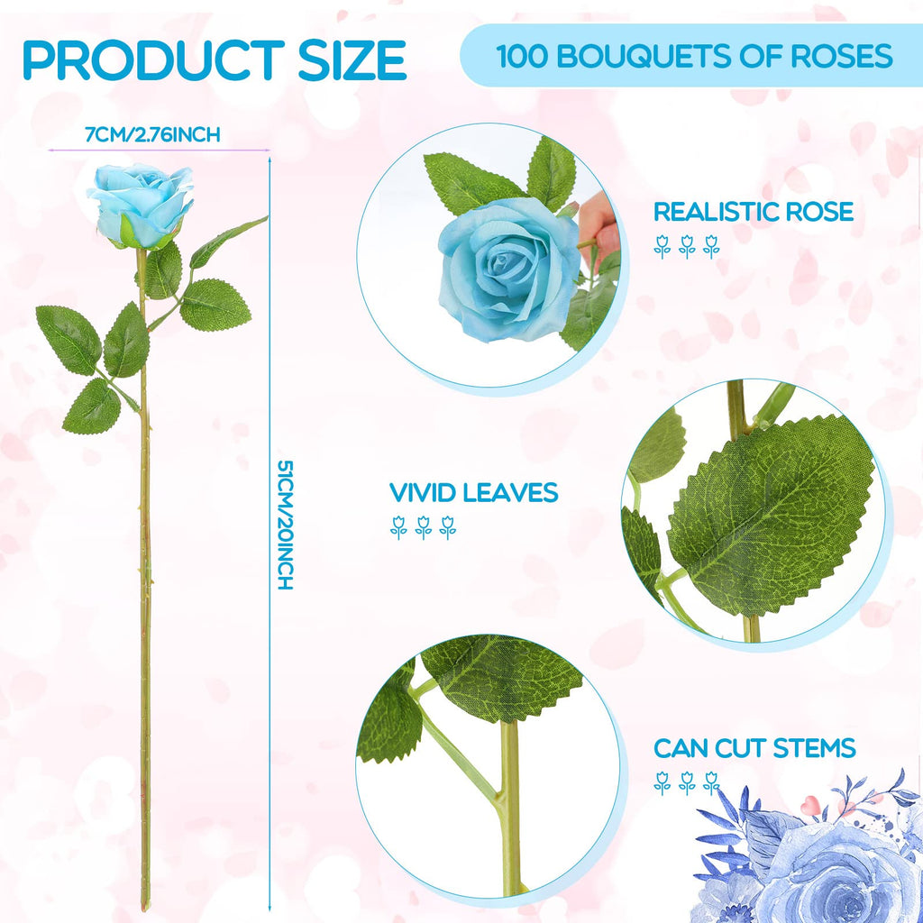 Jexine 100 Pieces Artificial Roses Flowers Bulk, Long Stem Realistic Fake Silk Roses Bouquet for Table Centerpiece Vases Wedding Party Kitchen Decor(Beige)