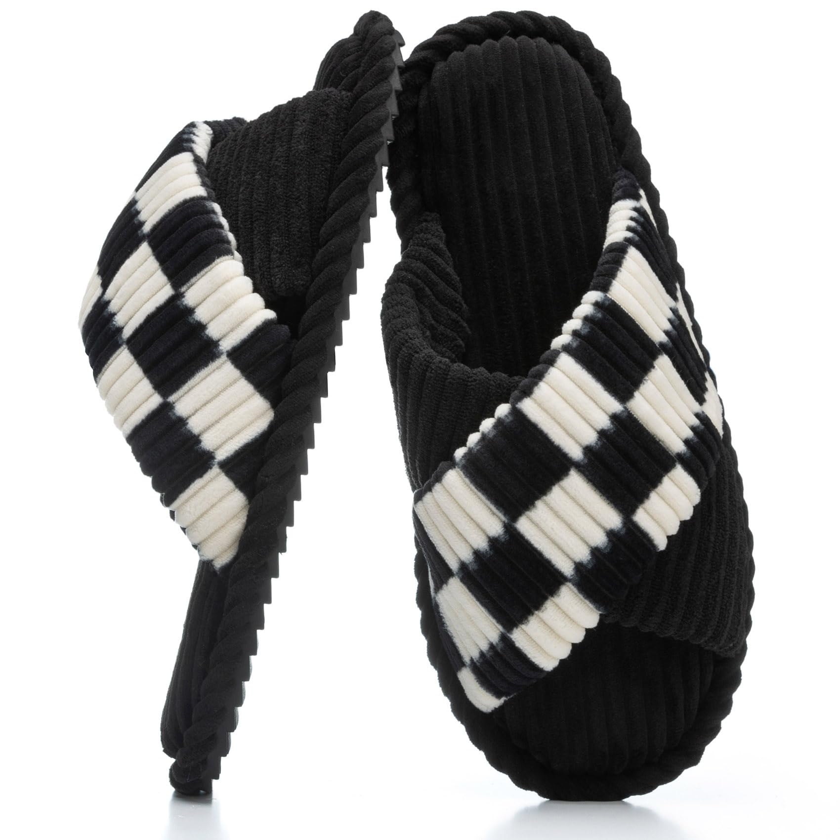 GOEWY Slippers for Women Memory Foam House Bedroom Corduroy Crossbands Open Toe Slides Sandals Shoes Comfy Trendy Gift for womens Anti-Skid sole