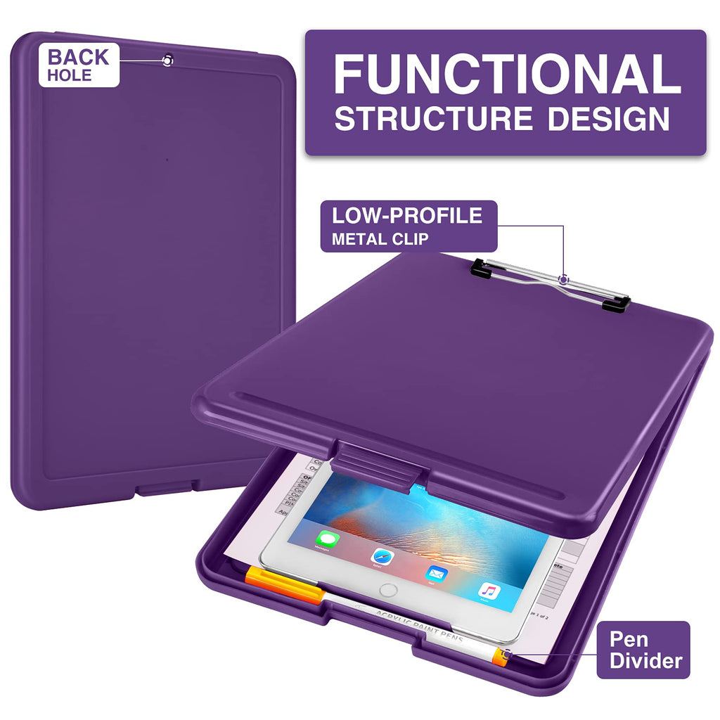 Sooez Clipboard with Storage, Plastic Storage Clipboards with Low Profile Clip, Nursing Clip Boards Foldable, Hanging Clipboard Case for Work, Teacher, Classroom Must Haves, Office School Supplies