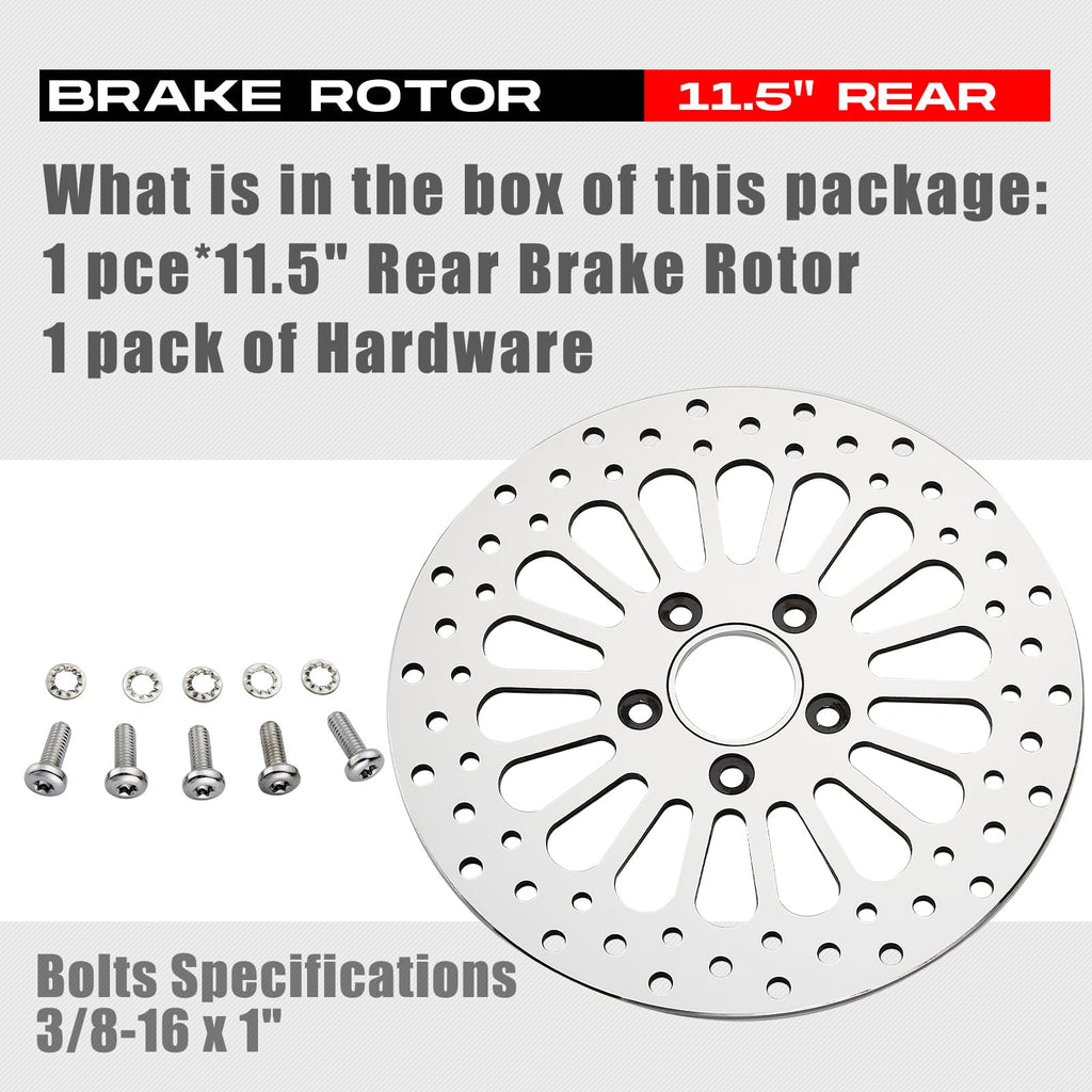1 Piece Front Rotor and 1 Piece Rear Rotor 11.5'' set for Harley Davidson Touring Softail Sportster Dyna Early Super Glide Motorcycle,Heat Dissipation Mirror-Polished Stainless Steel Rotors