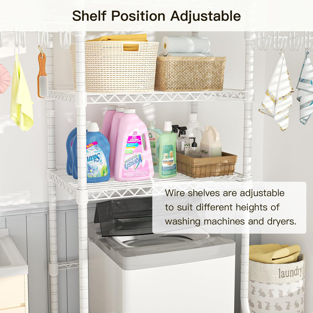 Ulif U8 Medium Laundry Room Storage Organizer, Over the Washer and Dryer Storage Shelves for Laundry Organization, 32.3”W x 17.3”D x 76.2”H, Suit Washing Machine Width within 29.9”, Hold 304 lb, Black