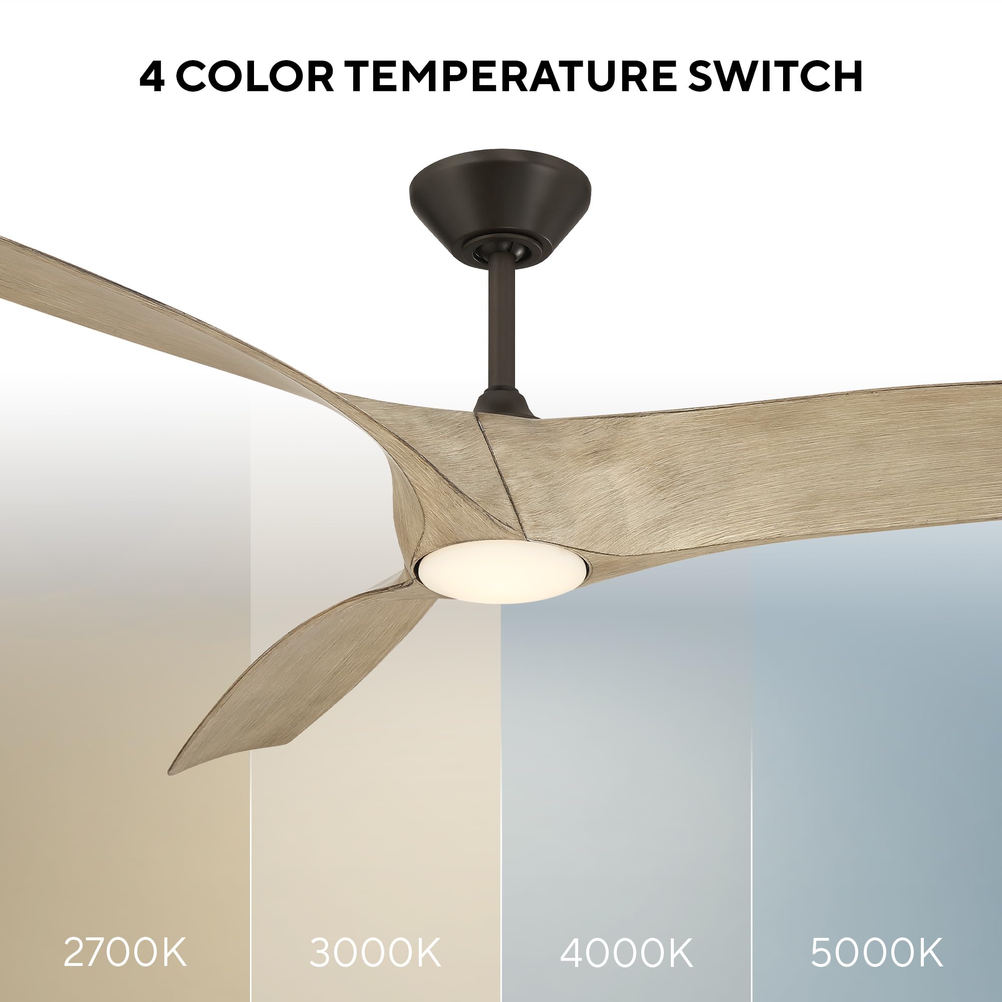 Modern Forms Zephyr Smart Indoor and Outdoor 3-Blade Ceiling Fan 52in Bronze/White Oak with Adjustable CCT 2700K-3000K-4000K-5000K LED Light Kit and Remote Control