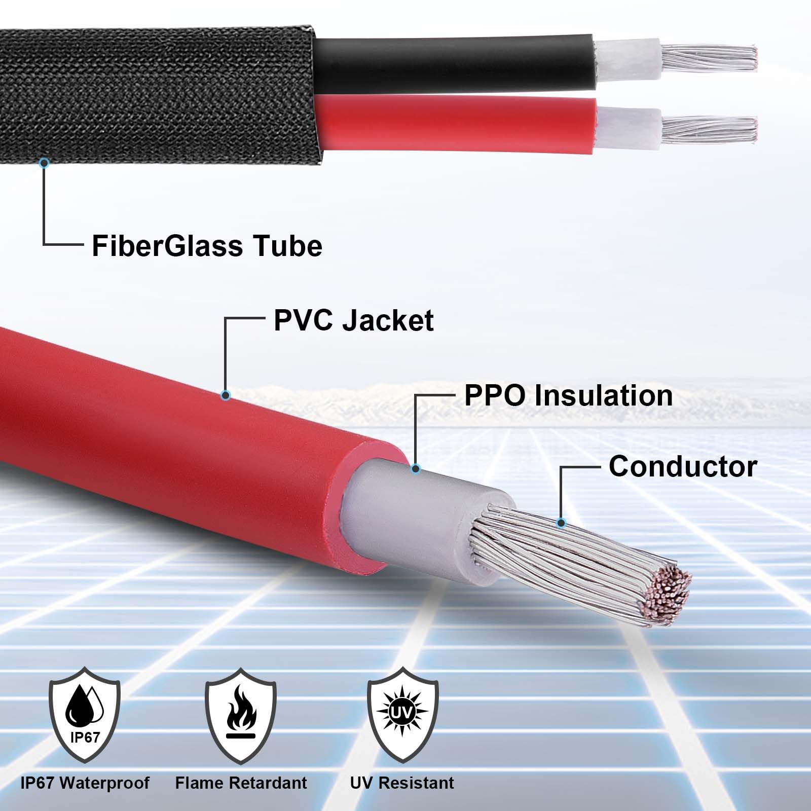 3FT 10AWG Solar Panel Extension Cable with Female and Male Connectors, Solar Cable for Solar Panels, Charge Controllers and Solar Generator (10AWG, 3FT)