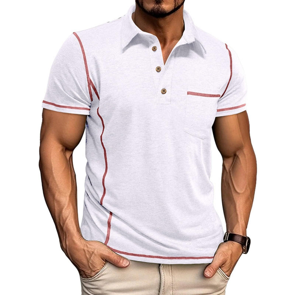 Men's Casual Long Sleeve Polo Shirts Collared Button Cotton T-Shirt Classic Stylish Golf Shirt with Pocket