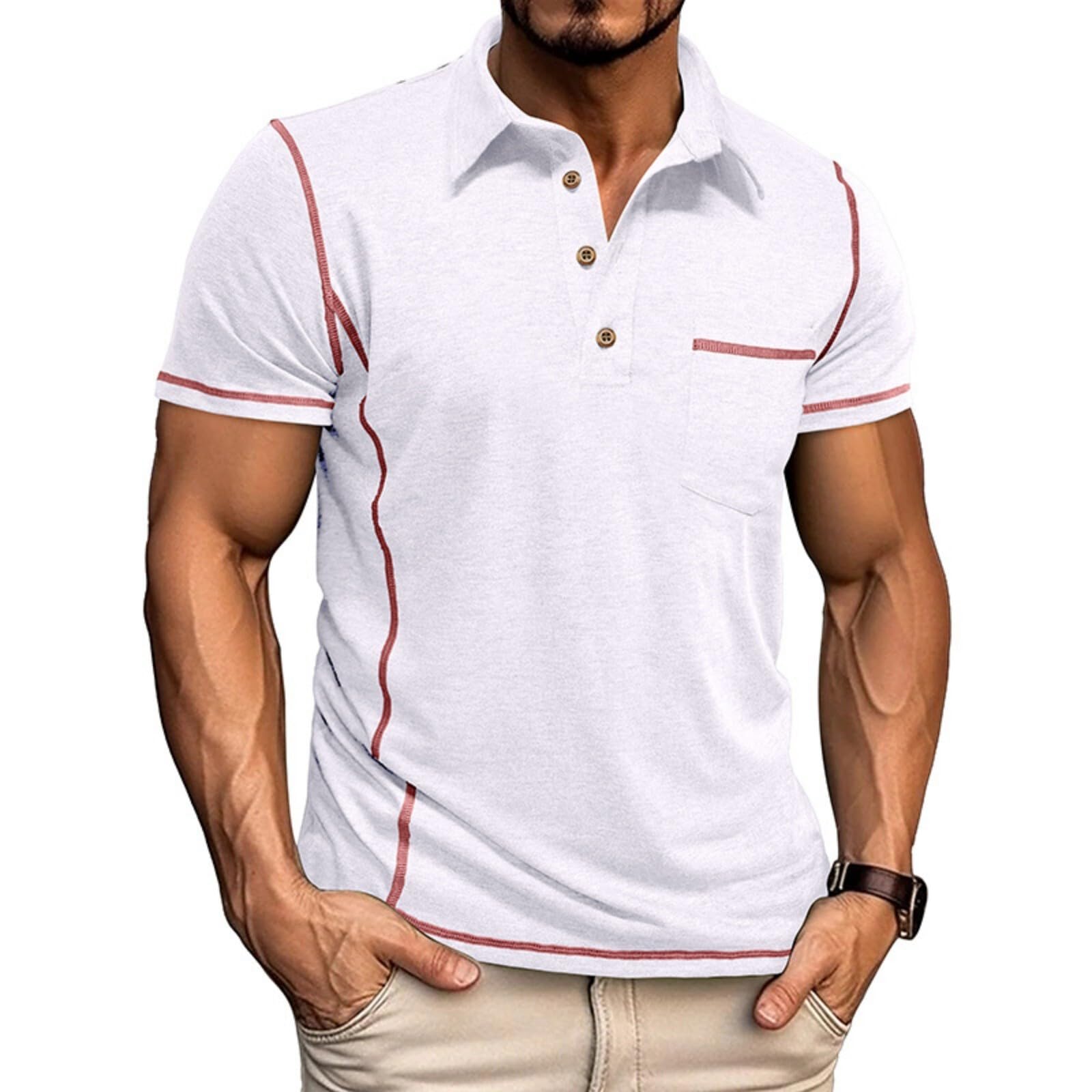 Men's Casual Long Sleeve Polo Shirts Collared Button Cotton T-Shirt Classic Stylish Golf Shirt with Pocket
