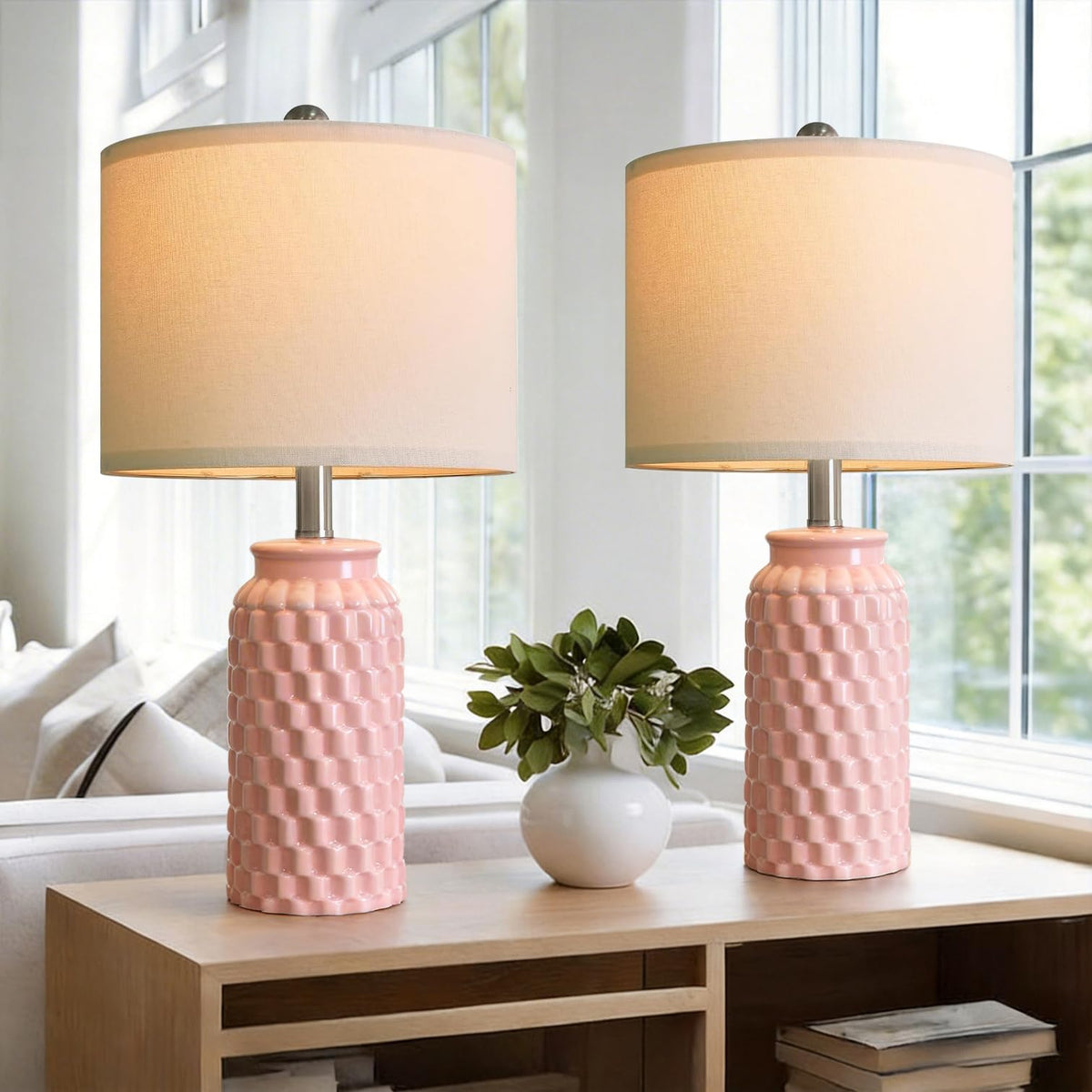 USumkky 20.5" Gold Modern Ceramic Bedside Lamp Set of 2 for Bedroom Decor Farmhouse Table Lamp for Living Room Office Dorm