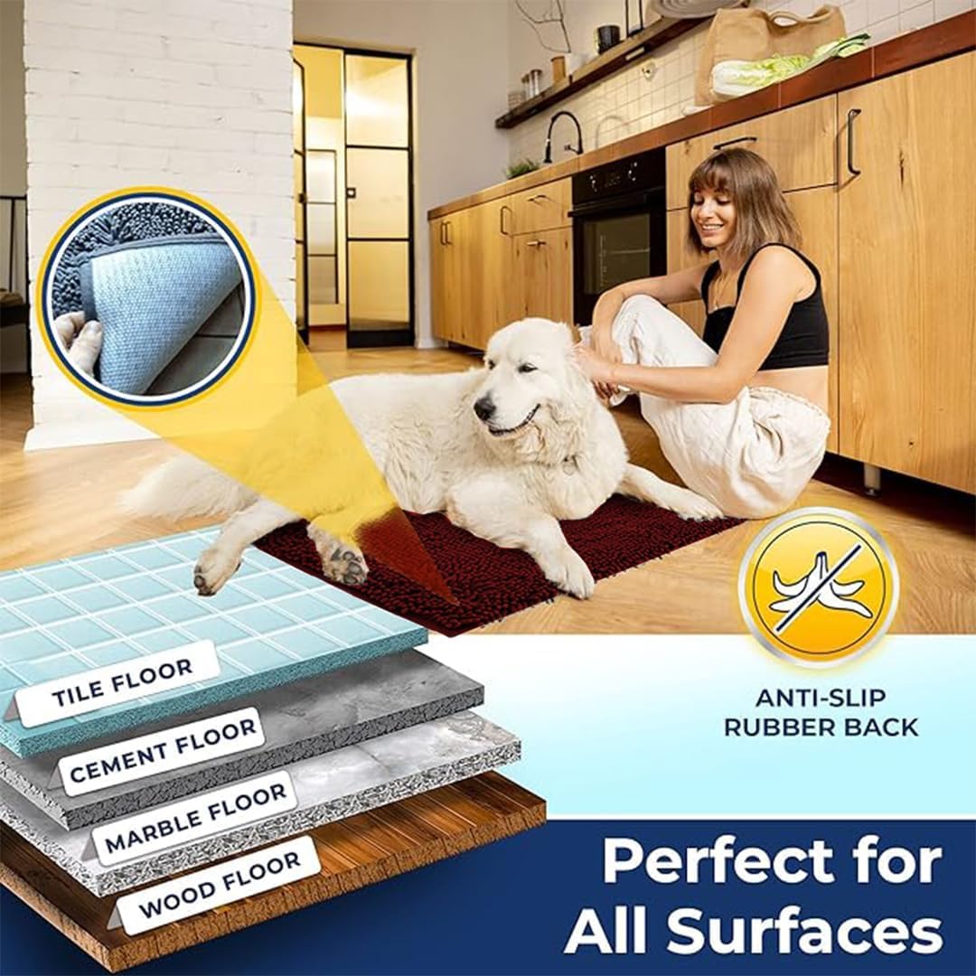 Muddy Mat Chenille Bathroom Rugs Quick Dry Microfiber Mats Non Slip Washable, Extra Thick, Soft and Highly Absorbent Bath Mats for Bathroom, Kitchen, and Shower Floor - Atlantic Blue Small 28"X18"