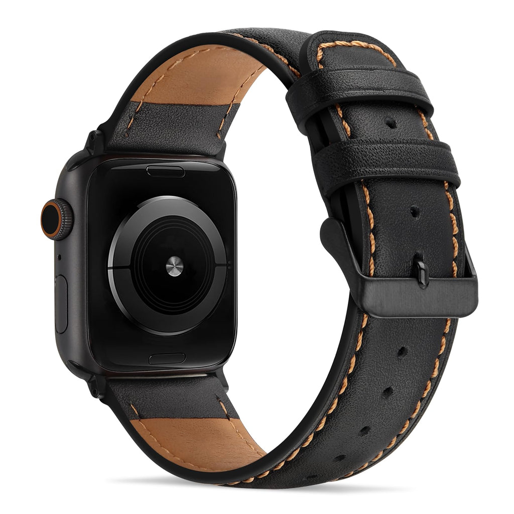 Tasikar Bands Compatible with Apple Watch Band 42mm (Series11/10) 41mm 40mm 38mm Men Genuine Leather Replacement Bands Compatible with Apple Watch SE Series 11 10 9 8 7 6 5 4 3, Black