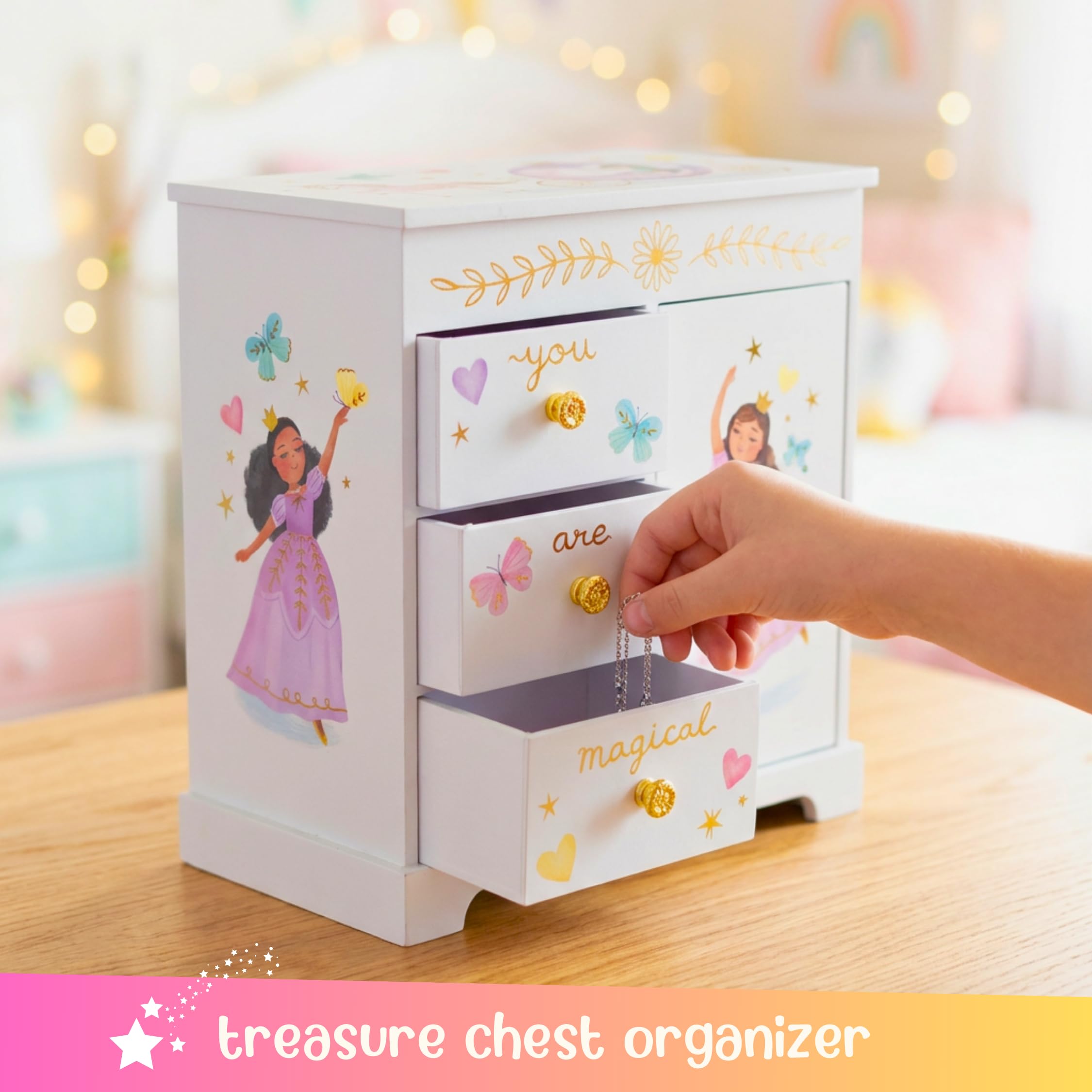 Giggle & Honey® Unicorn Musical Jewelry Box for Girls Unicorn Toys for Girls Age 4-6 Kids Jewelry Box with Drawers