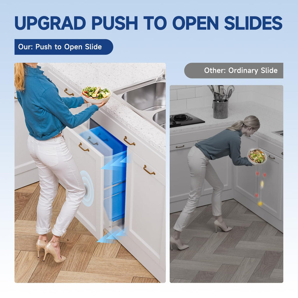 Insputer Pull Out Trash Can Under Cabinet with Push to Open Slides, Heavy Duty Under Sink Garbage Can Kit for Kitchen, Laundry, Not Included Bin, Requires 15" W X 18" D Cabinet (Grey)