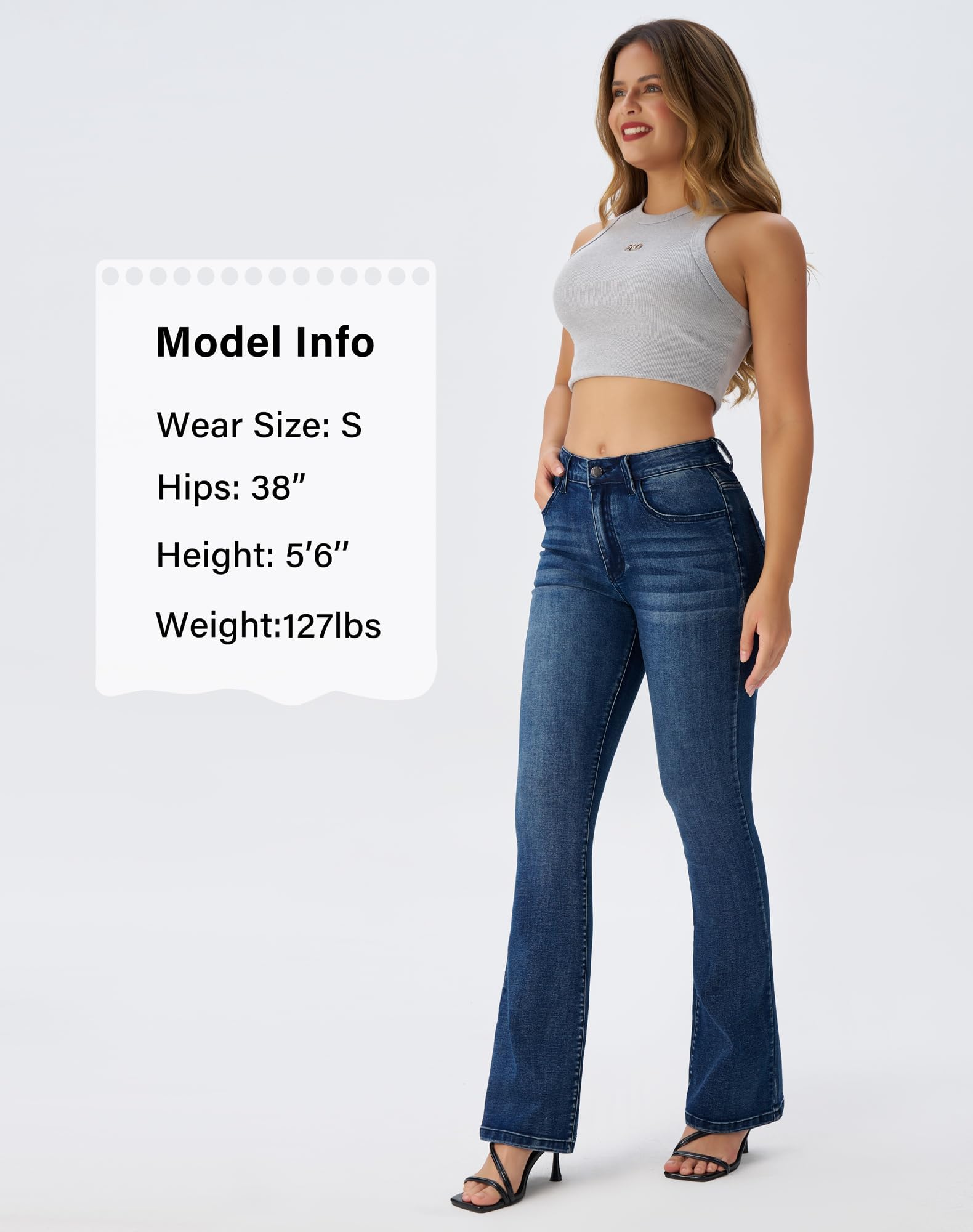 roswear Women's Trendy Stretchy Flare Jeans Mid Rise Bootcut Curvy Denim Pants