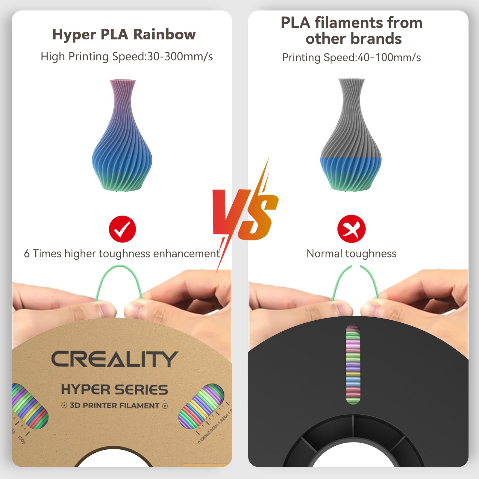Creality Hyper ABS Filament, Official 3D Printer Filament ABS 1.75mm for Up to 300mm/s High-Speed Printing Convenient Open Printing Material, 1kg(2.2lbs) Spool Fit Most 3D Printer(Black)