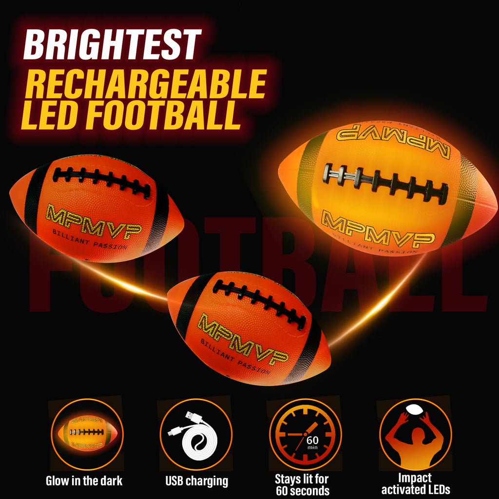 Glow in The Dark Football, Light Up LED Football Size 6, USB Rechargeable, Cool Outdoor Sports Boy Toys for Night Games, Birthday Gifts for Kids & Teens Age 6–12