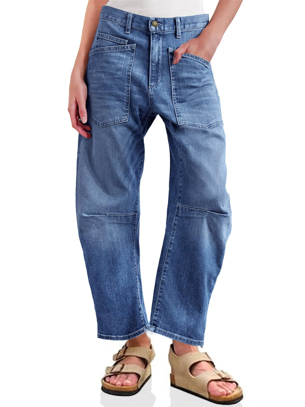 PLNOTME Womens Barrel Jeans High Waisted Baggy Boyfriend Wide Leg Denim Pants with Pockets