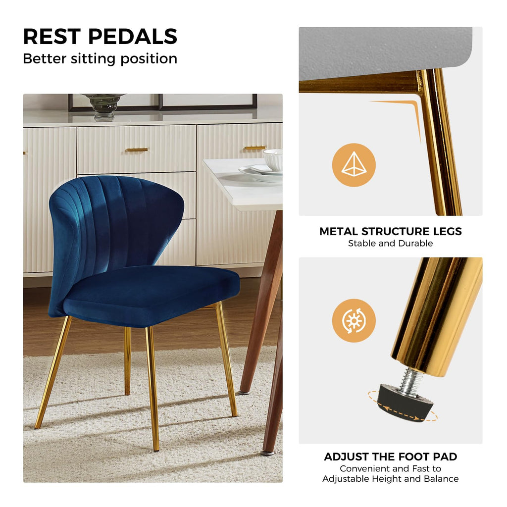 HULALA HOME Velvet Dining Chairs, Modern Small Armless Accent Chair with Gold Metal Legs, Living Room Upholstered Cute Side Chair, Elegant Tufted Back Vanity Chair for Bedroom, Auburn