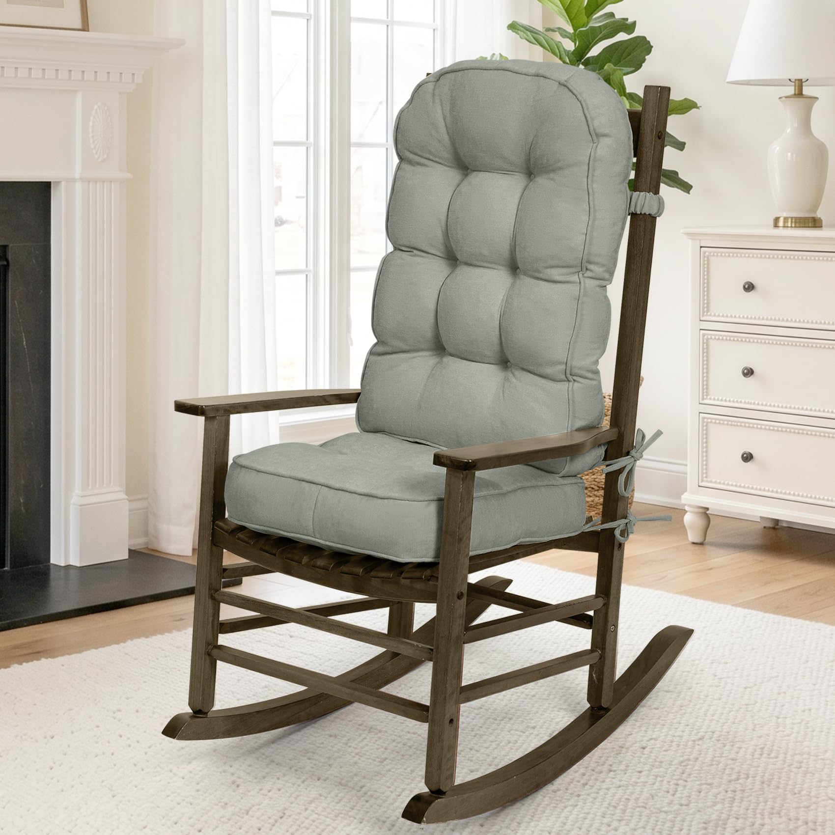 mudilun Rocking Chair Cushion - Non-Slip Tufted 4-Inch Thickened Rocking Chair Cushions with Ties Indoor/Outdoor Wooden Rocking Chair Pad for Living Rooms, Bedrooms, and Balconies