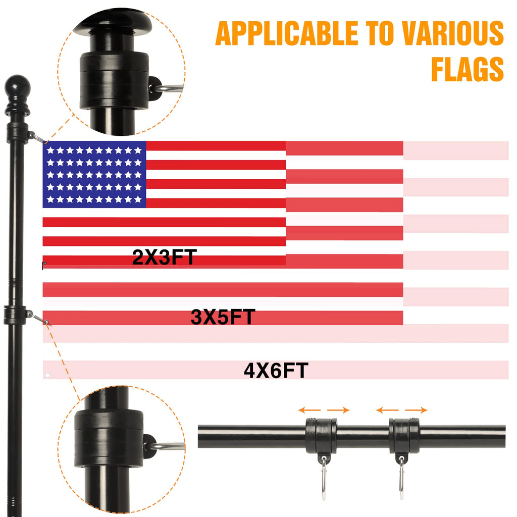 NELXINJO 5FT White Stainless Steel Flag Pole Kit for Outside House Wall | flagpoles 3x5 2x3 american flags hardware holder brackets hangers mounts