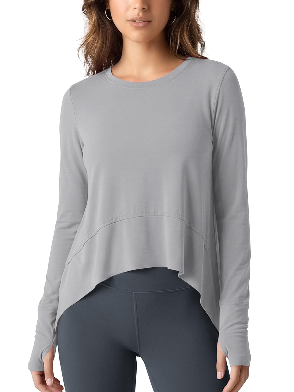 ODODOS Long Sleeve Tee for Women with Thumb Hole Athletic Gym Workout Crop Tops Yoga Shirts