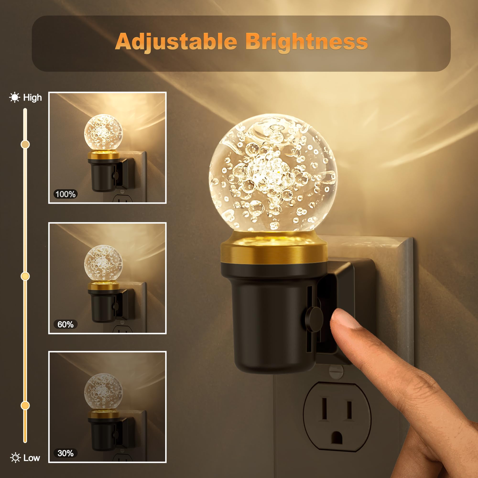 JandCase Night Lights Plug into Wall, Dusk to Dawn Sensor, 3000K Soft White LED, Acrylic Design, 0-100lm Adjustable Brightness, for Bedroom, Bathroom, Living Room, Hallway