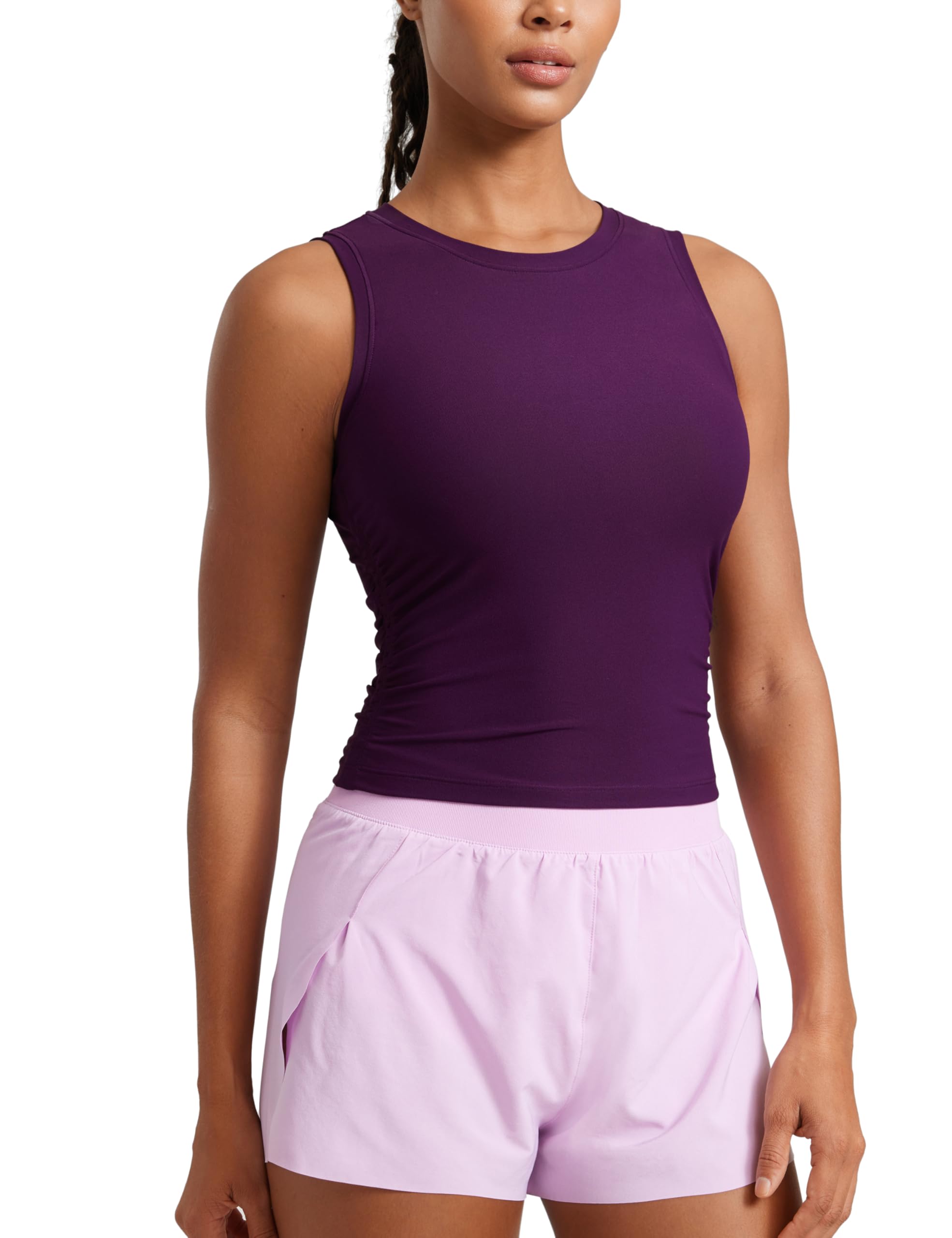 CRZ YOGA Cloudweight Womens Ruched Tank High Neck Workout Fitted Tops Basic Yoga Athletic Sleeveless Shirts