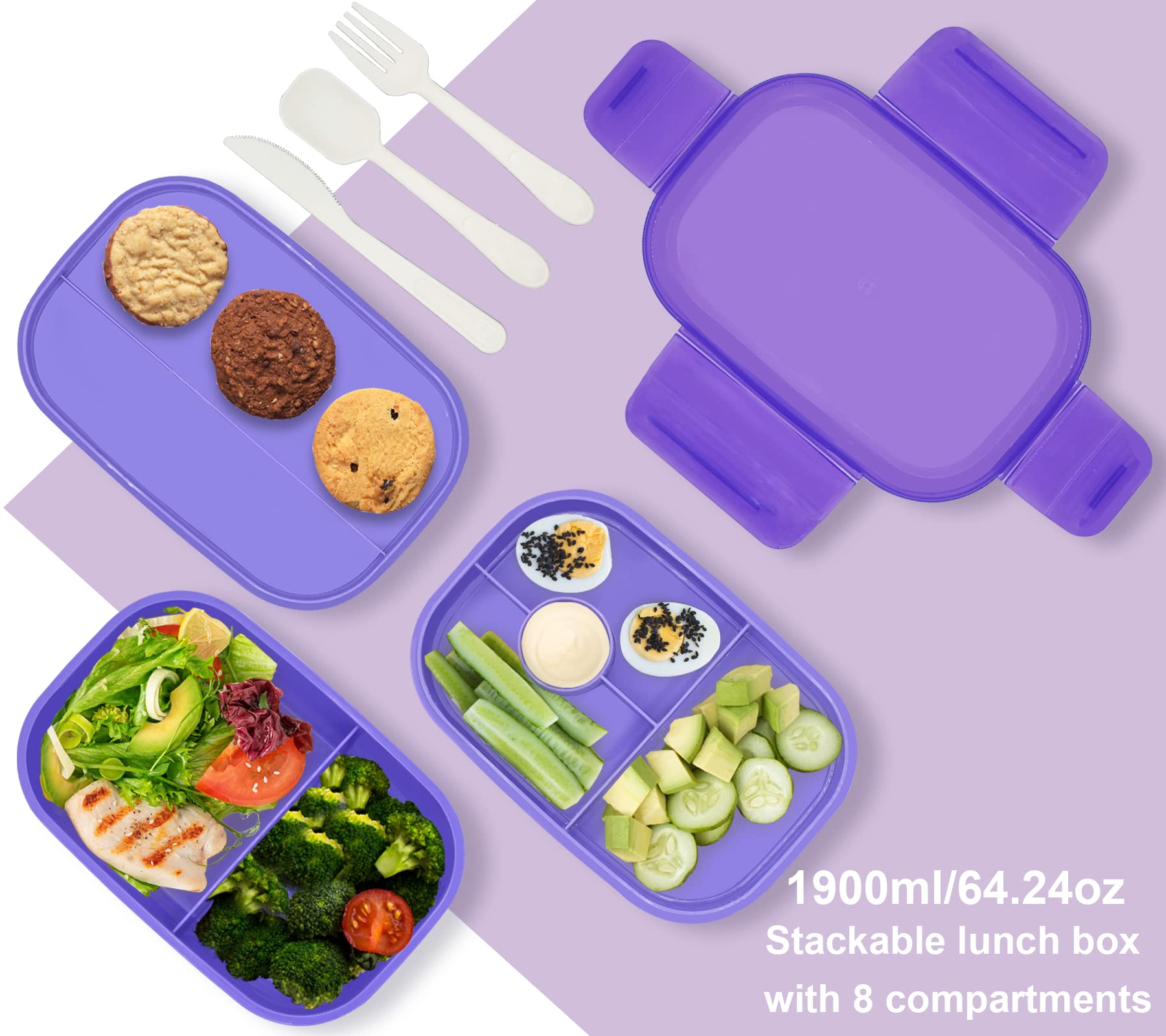 JBGOYON® Bento Lunch Box Set - 3 Stackable Containers for Adults and Kids- Includes Lunch Bag, Leak-Proof and BPA-Free - Built-in Utensil Set and Snack Bag - Dishwasher Safe(Grey Black)