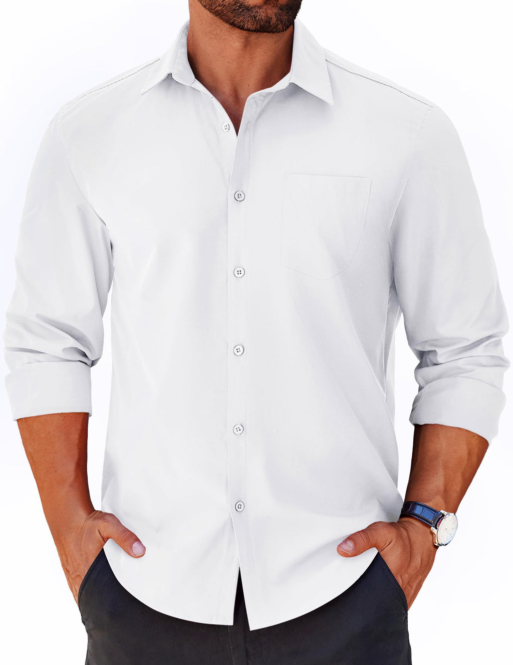 COOFANDY Mens Long Sleeve Button Down Shirts Casual Untucked Shirts for Men Dress Shirts Beach Wedding Shirts