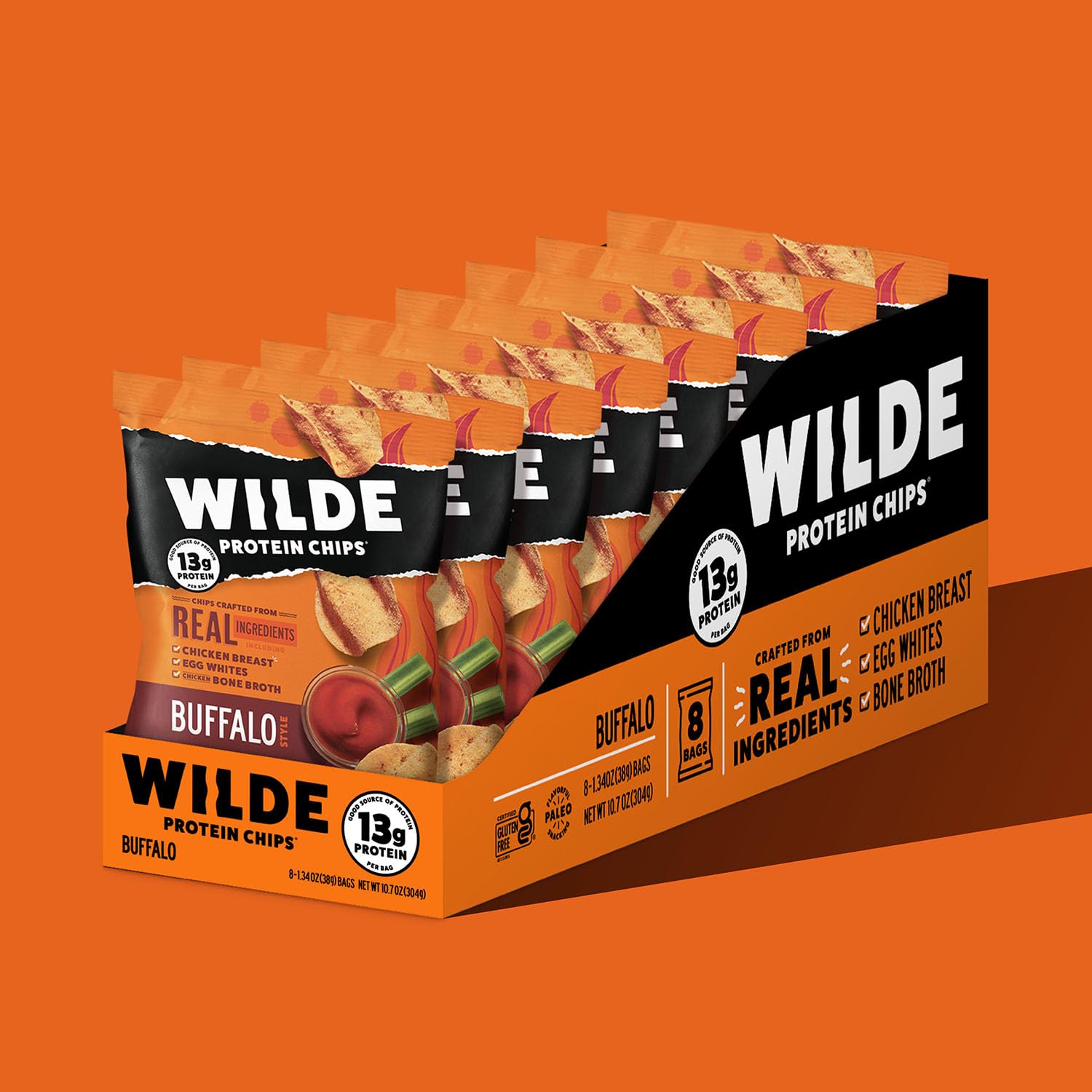 WILDE Protein Chips Barbeque, Thin and Crispy High Protein Snacks, Keto Friendly, Low Carb Chips, Real Ingredients, 1.34oz (Pack of 8)